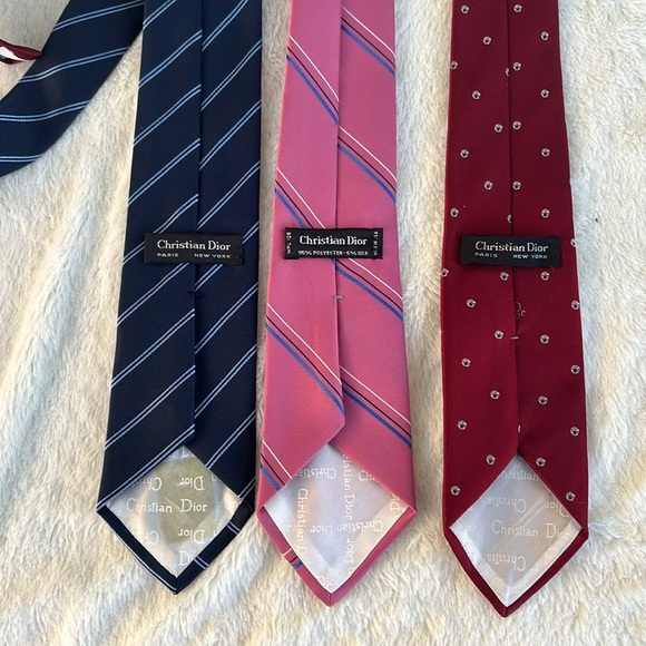 Lot of 3 Christian Dior Necktie Mens Skinny Tie narrow Poly Silk Striped Vintage - Picture 1 of 8
